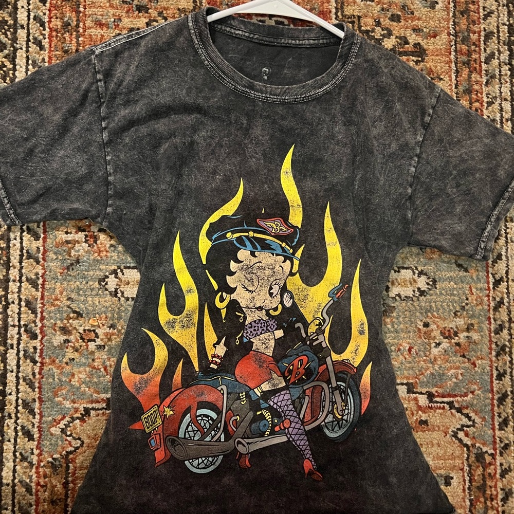 Betty Boop Graphic Tee with Motorcycle Design